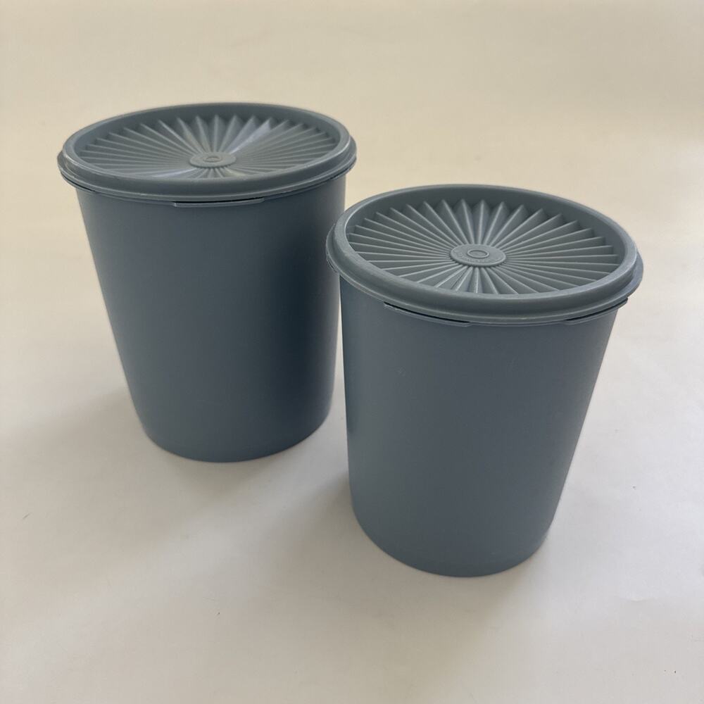 Vintage Tupperware Nesting Canisters Set of 2 With Lid Light Blue Farmhouse READ